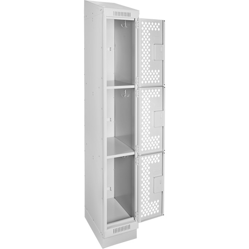 Clean Line Lockers, 3 -tier, 12" x 15" x 82", Steel, Grey, Rivet (Assembled), Perforated Ontario Packaging