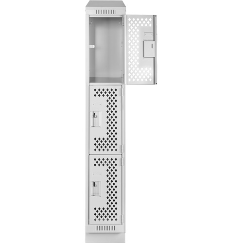 Clean Line Lockers, 3 -tier, 12" x 15" x 82", Steel, Grey, Rivet (Assembled), Perforated Ontario Packaging