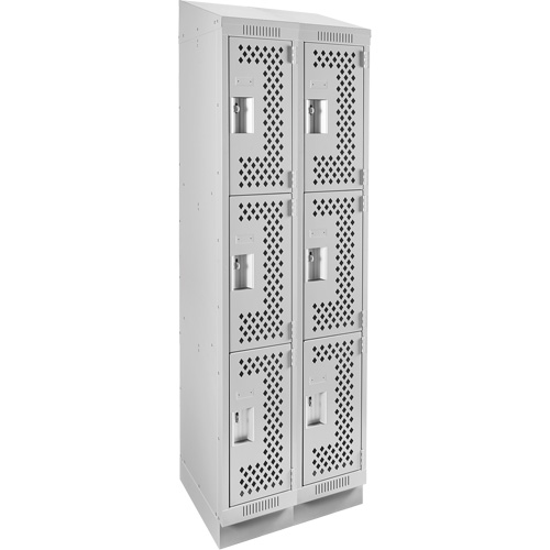 Clean Line Lockers, 3 -tier, Bank of 2, 24" x 15" x 82", Steel, Grey, Rivet (Assembled), Perforated Ontario Packaging