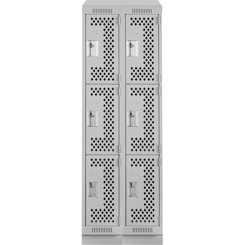 Clean Line Lockers, 3 -tier, Bank of 2, 24" x 15" x 82", Steel, Grey, Rivet (Assembled), Perforated Ontario Packaging