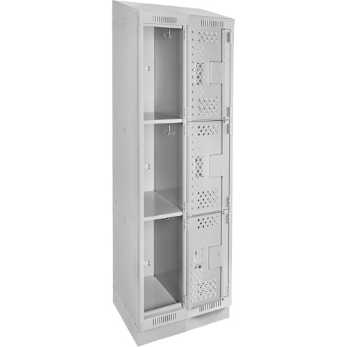 Clean Line Lockers, 3 -tier, Bank of 2, 24" x 15" x 82", Steel, Grey, Rivet (Assembled), Perforated Ontario Packaging