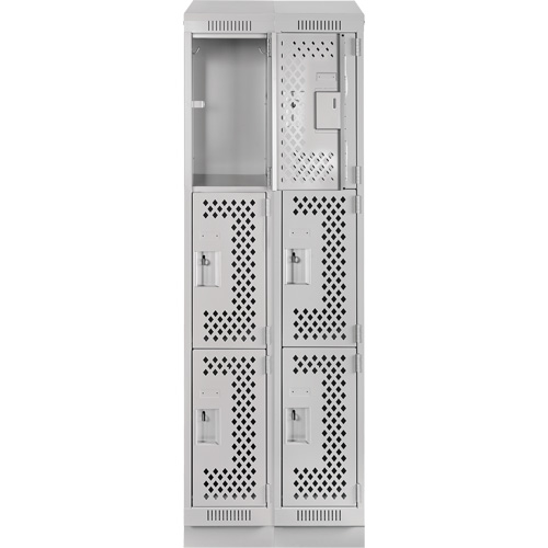 Clean Line Lockers, 3 -tier, Bank of 2, 24" x 15" x 82", Steel, Grey, Rivet (Assembled), Perforated Ontario Packaging