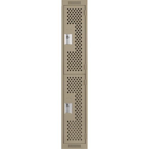 Clean Line Lockers, 2 -tier, 12" x 15" x 72", Steel, Beige, Rivet (Assembled), Perforated Ontario Packaging