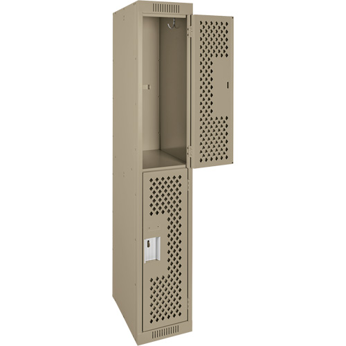 Clean Line Lockers, 2 -tier, 12" x 15" x 72", Steel, Beige, Rivet (Assembled), Perforated Ontario Packaging