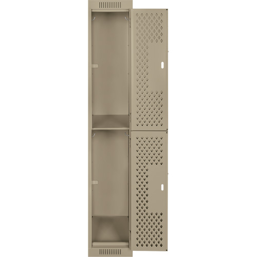 Clean Line Lockers, 2 -tier, 12" x 15" x 72", Steel, Beige, Rivet (Assembled), Perforated Ontario Packaging