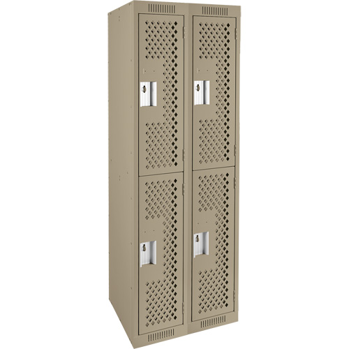 Clean Line Lockers, 2 -tier, Bank of 2, 24" x 15" x 72", Steel, Beige, Rivet (Assembled), Perforated Ontario Packaging