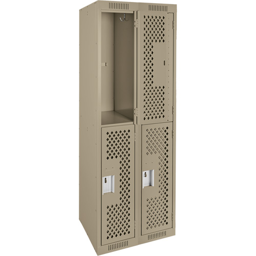 Clean Line Lockers, 2 -tier, Bank of 2, 24" x 15" x 72", Steel, Beige, Rivet (Assembled), Perforated Ontario Packaging