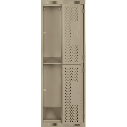 Clean Line Lockers, 2 -tier, Bank of 2, 24" x 15" x 72", Steel, Beige, Rivet (Assembled), Perforated Ontario Packaging