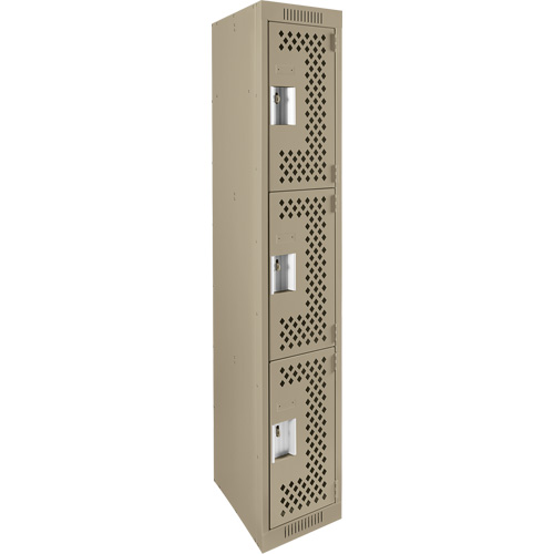 Clean Line Lockers, 3 -tier, 12" x 12" x 72", Steel, Beige, Rivet (Assembled), Perforated Ontario Packaging
