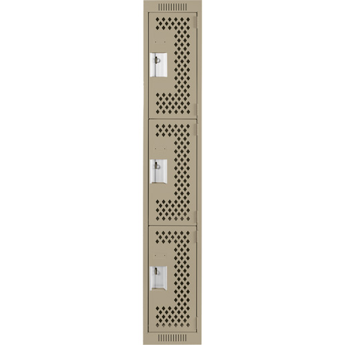 Clean Line Lockers, 3 -tier, 12" x 12" x 72", Steel, Beige, Rivet (Assembled), Perforated Ontario Packaging