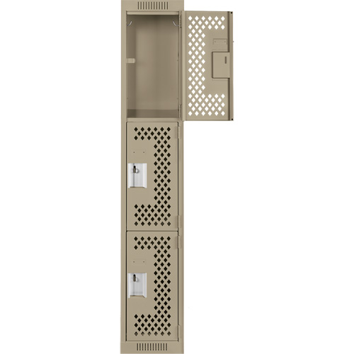 Clean Line Lockers, 3 -tier, 12" x 12" x 72", Steel, Beige, Rivet (Assembled), Perforated Ontario Packaging
