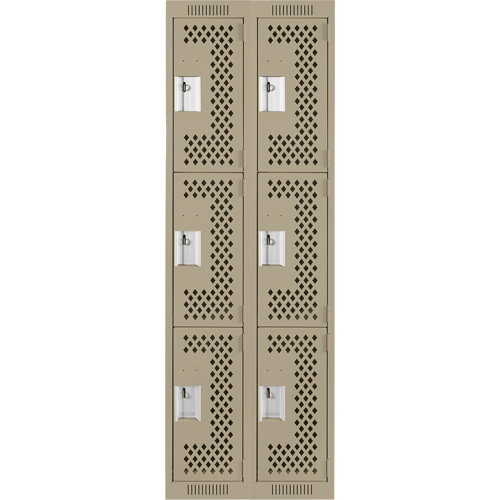 Clean Line Lockers, 3 -tier, Bank of 2, 24" x 12" x 72", Steel, Beige, Rivet (Assembled), Perforated Ontario Packaging