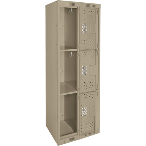 Clean Line Lockers, 3 -tier, Bank of 2, 24" x 12" x 72", Steel, Beige, Rivet (Assembled), Perforated Ontario Packaging