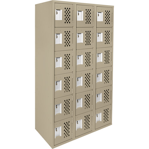 Assembled Lockerettes Clean Line Perforated Economy Lockers, 6 -tier, Bank of 3, 18" x 72" x 12", Steel Ontario Packaging