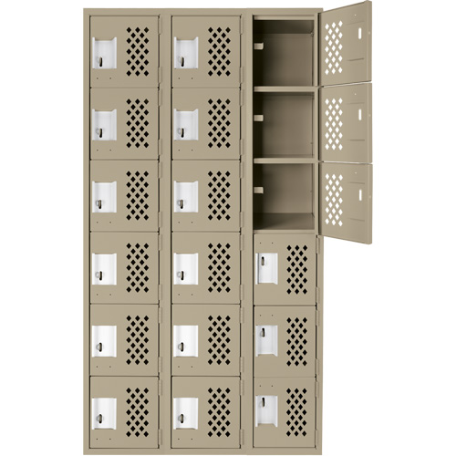 Assembled Lockerettes Clean Line Perforated Economy Lockers, 6 -tier, Bank of 3, 18" x 72" x 12", Steel Ontario Packaging