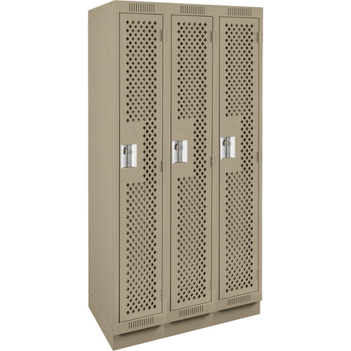 Clean Line Lockers, Bank of 3, 36" x 12" x 76", Steel, Beige, Rivet (Assembled), Perforated Ontario Packaging