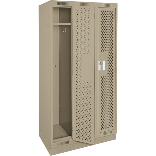Clean Line Lockers, Bank of 3, 36" x 12" x 76", Steel, Beige, Rivet (Assembled), Perforated Ontario Packaging