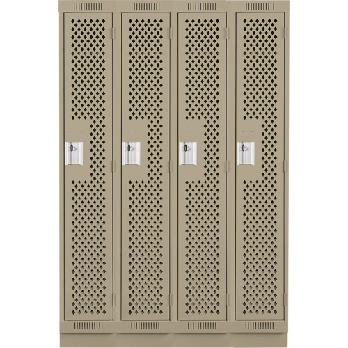 Clean Line Lockers, Bank of 4, 48" x 12" x 76", Steel, Beige, Rivet (Assembled), Perforated Ontario Packaging