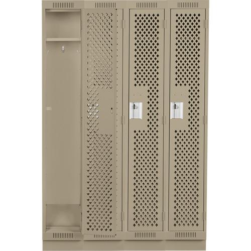 Clean Line Lockers, Bank of 4, 48" x 12" x 76", Steel, Beige, Rivet (Assembled), Perforated Ontario Packaging