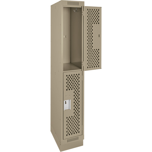 Casiers Clean Line, 2 niveaux, 12" x 18" x 76", Acier, Beige, Rivet (assembl&eacute;), Perfor&eacute; Ontario Packaging