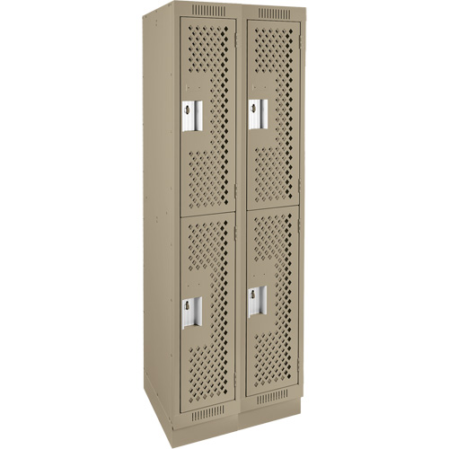 Casiers Clean Line, 2 niveaux, Bloc de 2, 24" x 18" x 76", Acier, Beige, Rivet (assembl&eacute;), Perfor&eacute; Ontario Packaging