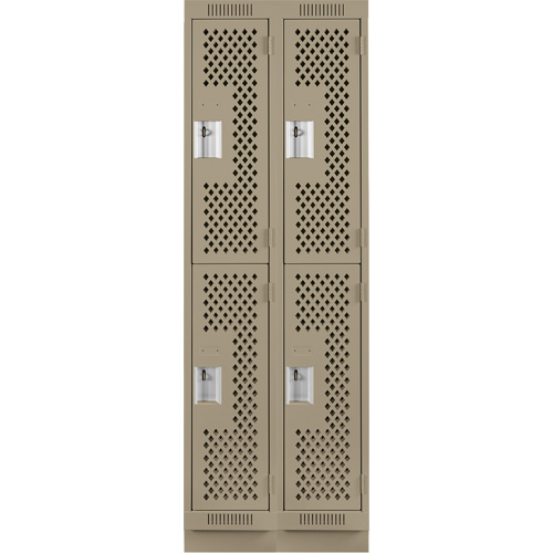 Casiers Clean Line, 2 niveaux, Bloc de 2, 24" x 18" x 76", Acier, Beige, Rivet (assembl&eacute;), Perfor&eacute; Ontario Packaging
