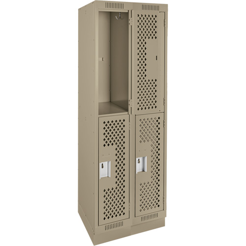 Casiers Clean Line, 2 niveaux, Bloc de 2, 24" x 18" x 76", Acier, Beige, Rivet (assembl&eacute;), Perfor&eacute; Ontario Packaging