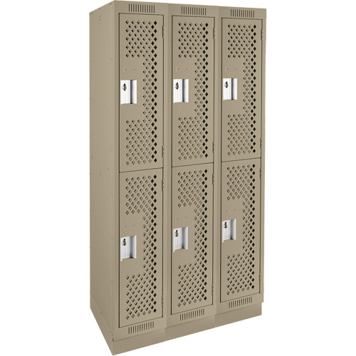 Casiers Clean Line, 2 niveaux, Bloc de 3, 36" x 18" x 76", Acier, Beige, Rivet (assembl&eacute;), Perfor&eacute; Ontario Packaging