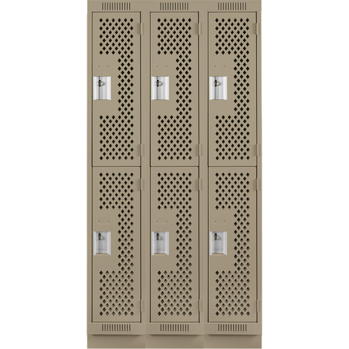 Casiers Clean Line, 2 niveaux, Bloc de 3, 36" x 18" x 76", Acier, Beige, Rivet (assembl&eacute;), Perfor&eacute; Ontario Packaging