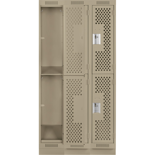 Casiers Clean Line, 2 niveaux, Bloc de 3, 36" x 18" x 76", Acier, Beige, Rivet (assembl&eacute;), Perfor&eacute; Ontario Packaging