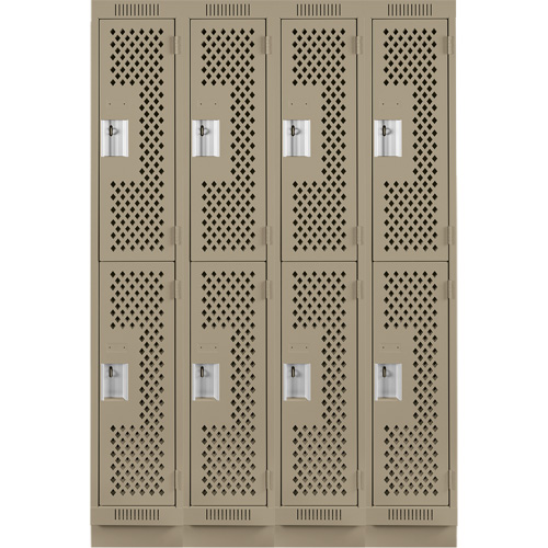 Clean Line Lockers, 2 -tier, Bank of 4, 48" x 18" x 76", Steel, Beige, Rivet (Assembled), Perforated Ontario Packaging