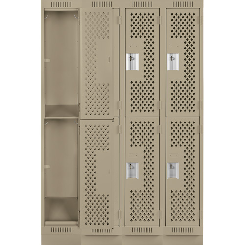 Clean Line Lockers, 2 -tier, Bank of 4, 48" x 18" x 76", Steel, Beige, Rivet (Assembled), Perforated Ontario Packaging