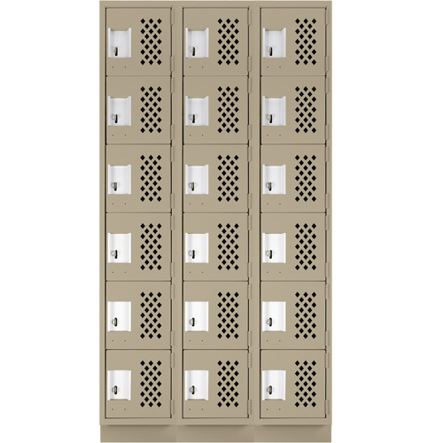 Clean-Line Perforated Lockerette, 6 -tier, Bank of 3, 12" x 72" x 12", Steel Ontario Packaging