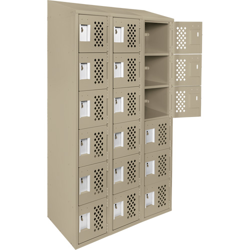 Assembled Lockerettes Clean Line Perforated Economy Lockers, 6 -tier, Bank of 3, 18" x 72" x 12", Steel Ontario Packaging