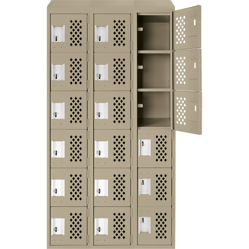 Assembled Lockerettes Clean Line Perforated Economy Lockers, 6 -tier, Bank of 3, 18" x 72" x 12", Steel Ontario Packaging