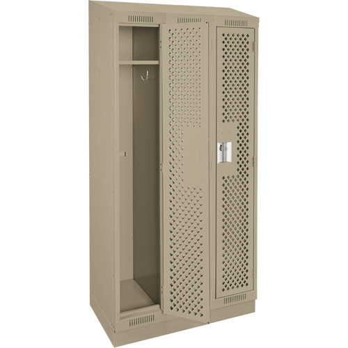 Clean Line Lockers, Bank of 3, 36" x 18" x 82", Steel, Beige, Rivet (Assembled), Perforated Ontario Packaging