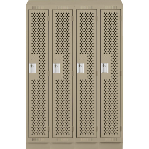 Clean Line Lockers, Bank of 4, 48" x 18" x 82", Steel, Beige, Rivet (Assembled), Perforated Ontario Packaging