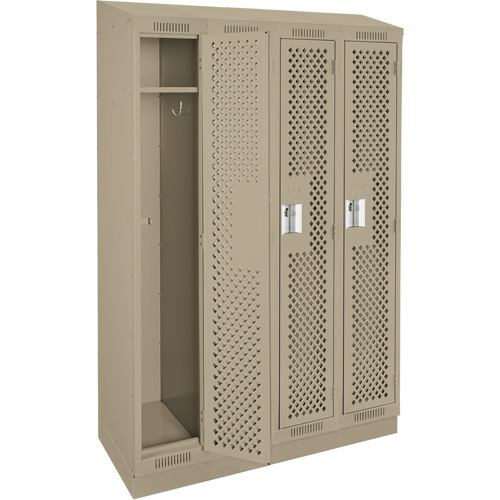 Clean Line Lockers, Bank of 4, 48" x 18" x 82", Steel, Beige, Rivet (Assembled), Perforated Ontario Packaging