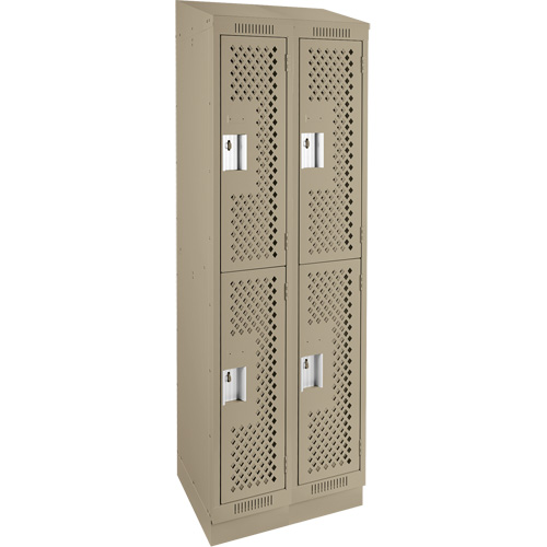 Clean Line Lockers, 2 -tier, Bank of 2, 24" x 15" x 82", Steel, Beige, Rivet (Assembled), Perforated Ontario Packaging