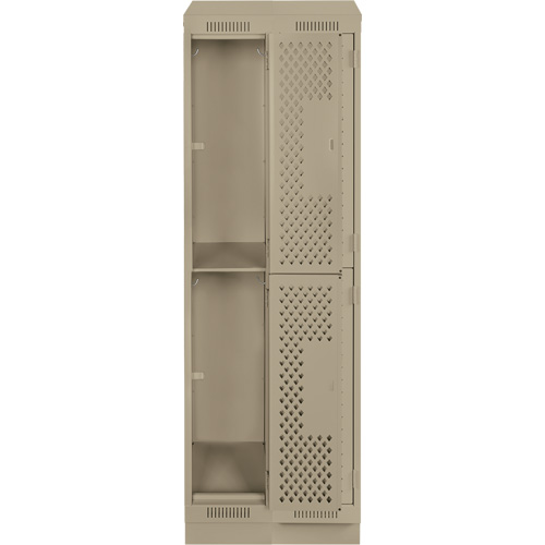 Clean Line Lockers, 2 -tier, Bank of 2, 24" x 15" x 82", Steel, Beige, Rivet (Assembled), Perforated Ontario Packaging