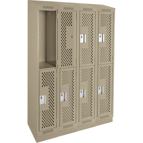 Clean Line Lockers, 2 -tier, Bank of 4, 48" x 12" x 82", Steel, Beige, Rivet (Assembled), Perforated Ontario Packaging