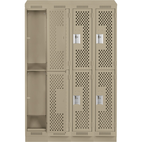 Clean Line Lockers, 2 -tier, Bank of 4, 48" x 12" x 82", Steel, Beige, Rivet (Assembled), Perforated Ontario Packaging