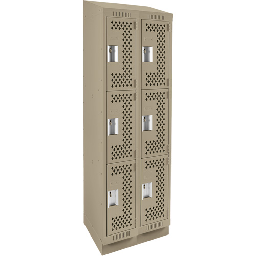 Clean Line Lockers, 3 -tier, Bank of 2, 24" x 15" x 82", Steel, Beige, Rivet (Assembled), Perforated Ontario Packaging