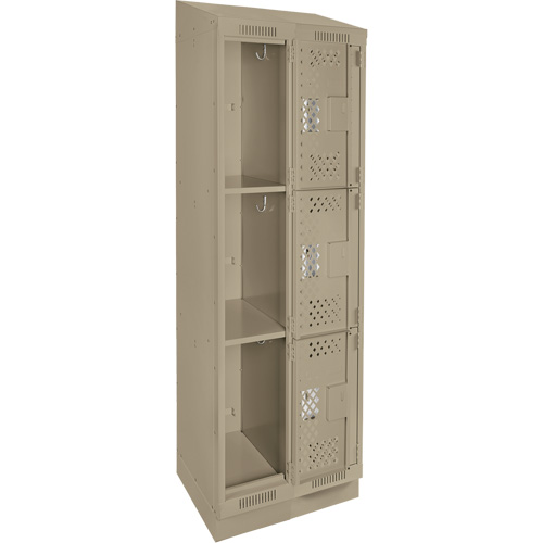 Clean Line Lockers, 3 -tier, Bank of 2, 24" x 15" x 82", Steel, Beige, Rivet (Assembled), Perforated Ontario Packaging