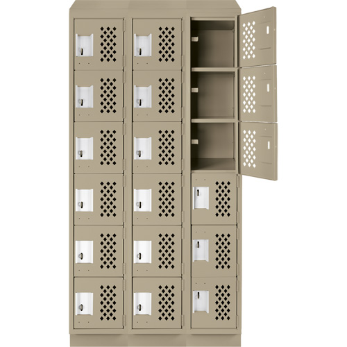 Assembled Lockerettes Clean Line Perforated Economy Lockers, 6 -tier, Bank of 3, 18" x 72" x 12", Steel Ontario Packaging