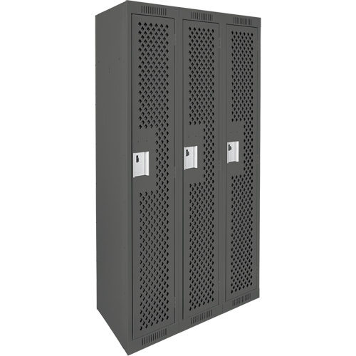 Clean Line Lockers, Bank of 3, 36" x 12" x 72", Steel, Charcoal, Rivet (Assembled), Perforated Ontario Packaging