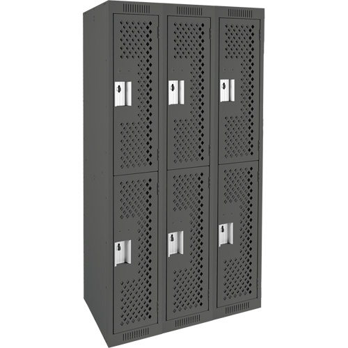 Clean Line Lockers, 2 -tier, Bank of 3, 36" x 15" x 72", Steel, Charcoal, Rivet (Assembled), Perforated Ontario Packaging