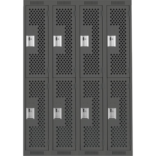 Clean Line Lockers, 2 -tier, Bank of 4, 48" x 15" x 72", Steel, Charcoal, Rivet (Assembled), Perforated Ontario Packaging