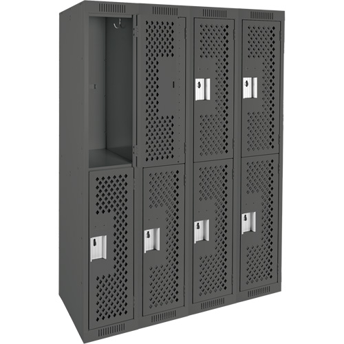 Clean Line Lockers, 2 -tier, Bank of 4, 48" x 15" x 72", Steel, Charcoal, Rivet (Assembled), Perforated Ontario Packaging