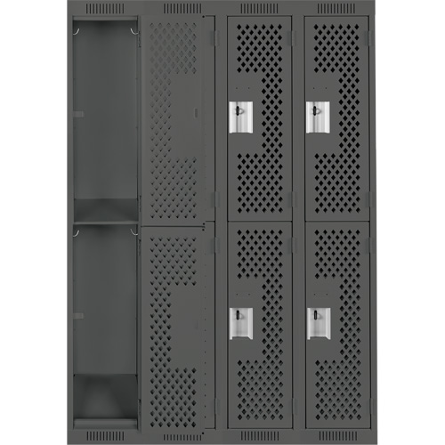 Clean Line Lockers, 2 -tier, Bank of 4, 48" x 15" x 72", Steel, Charcoal, Rivet (Assembled), Perforated Ontario Packaging